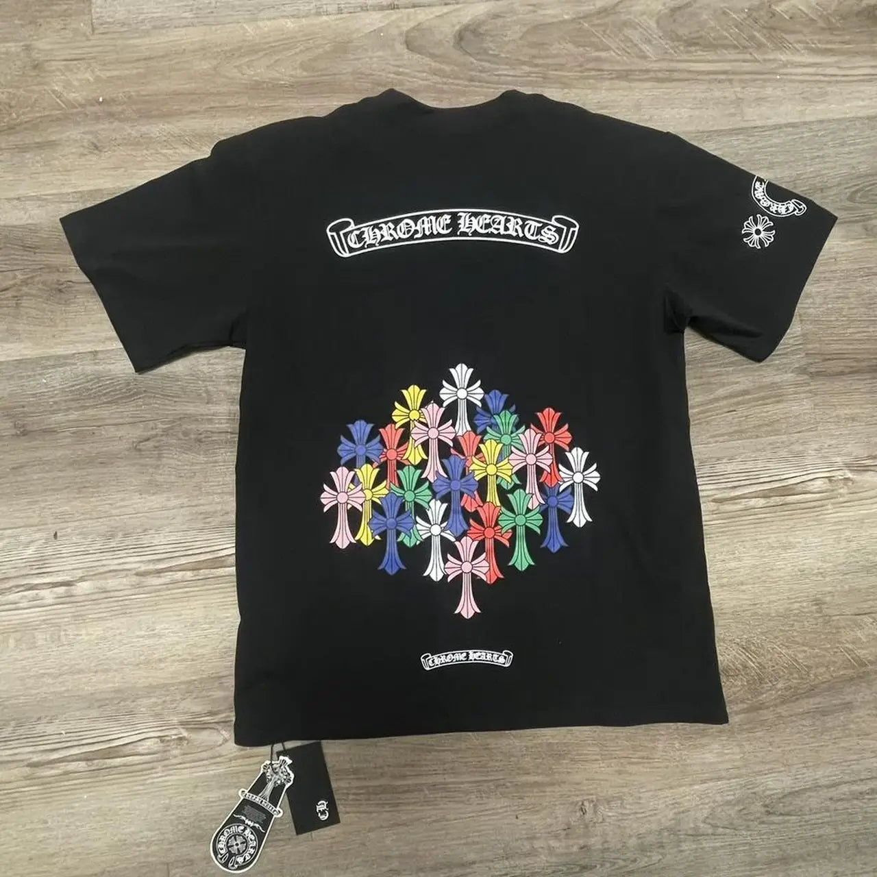 Chrome Hearts Black Cotton T-Shirt — Multicolour Cross Graphic